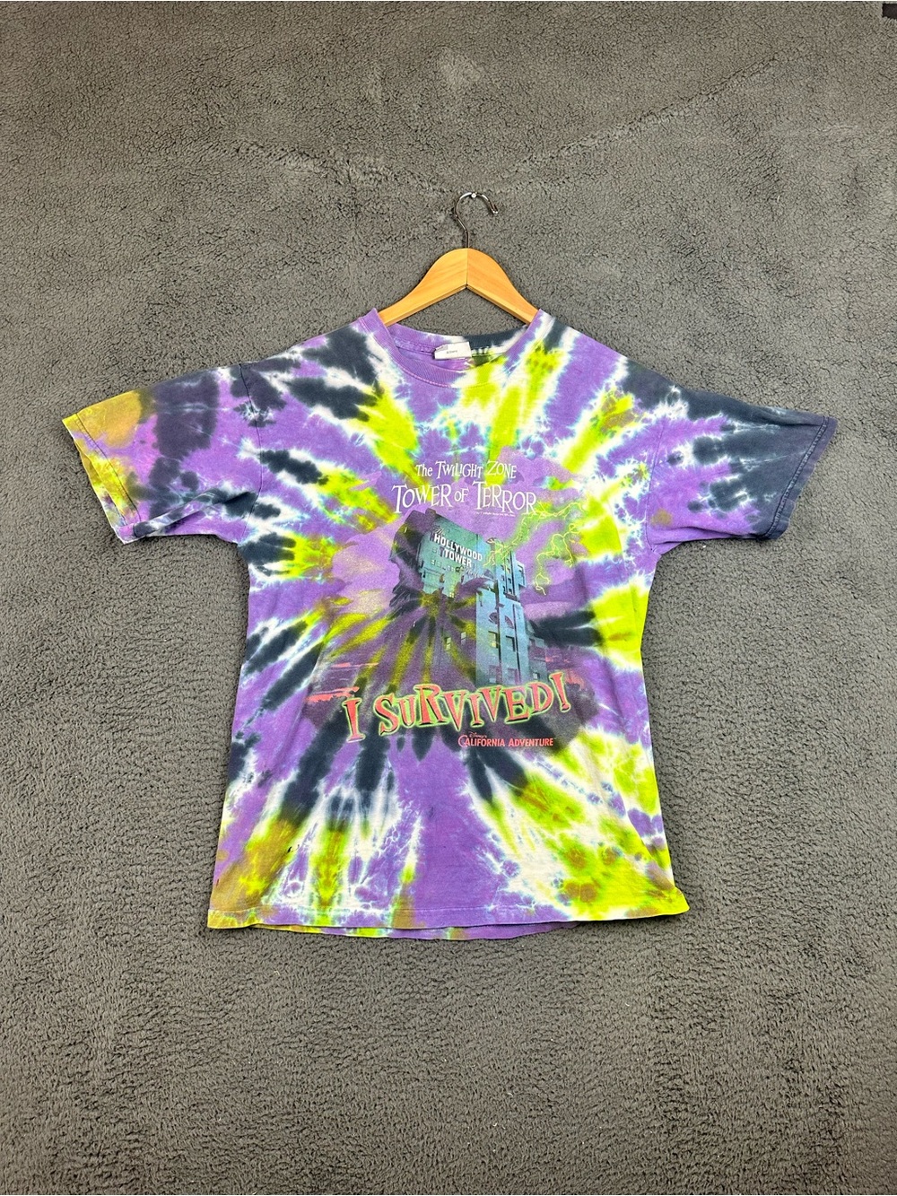 Disneyland Tower of Terror I Survived Tie Dye Shirt Purple Green Small T-Shirt